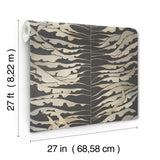 Leaf Column Black Wallpaper with Metallic Botanical Motif - York FM1042