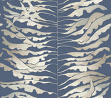 Leaf Column Navy Wallpaper with Metallic Botanical Modern Motif - York FM1043