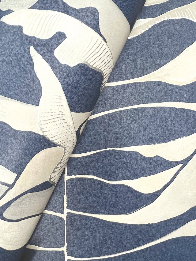 Leaf Column Navy Wallpaper with Metallic Botanical Modern Motif - York FM1043