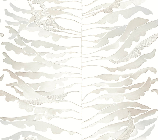 Leaf Column Neutral Wallpaper with Modern Botanical Metallic Accents - York FM1044