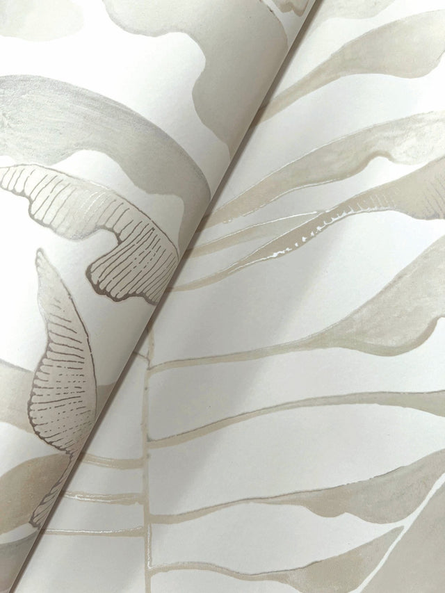 Leaf Column Neutral Wallpaper with Modern Botanical Metallic Accents - York FM1044