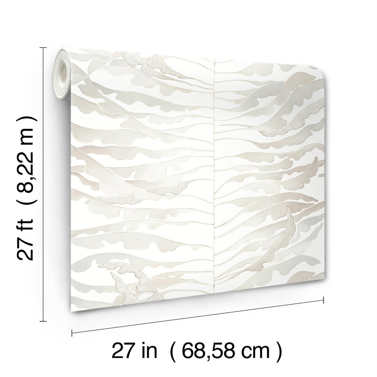 Leaf Column Neutral Wallpaper with Modern Botanical Metallic Accents - York FM1044