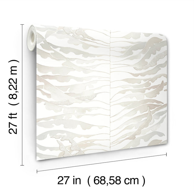 Leaf Column Neutral Wallpaper with Modern Botanical Metallic Accents - York FM1044