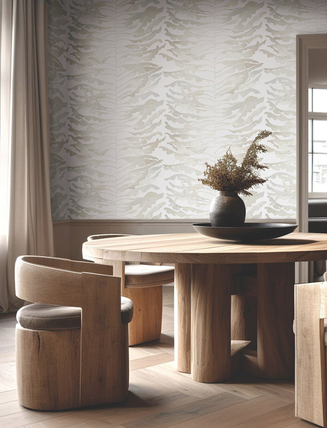 Leaf Column Neutral Wallpaper with Modern Botanical Metallic Accents - York FM1044