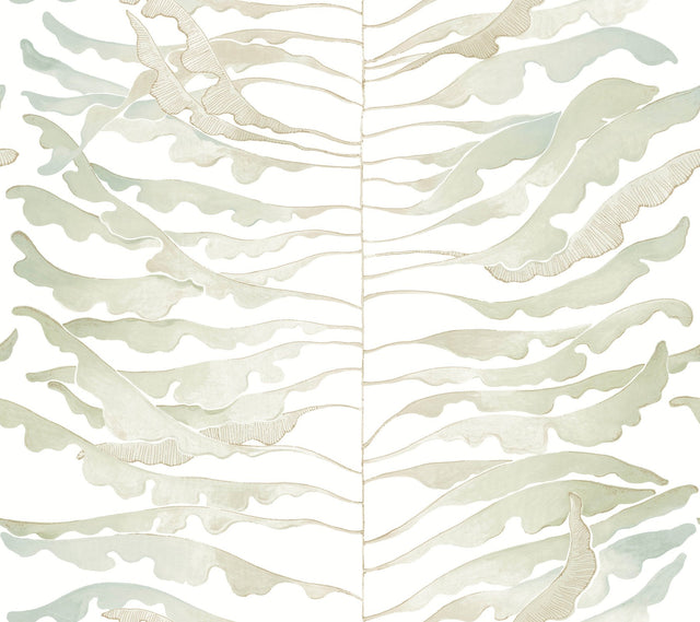 Leaf Column Green Wallpaper with Metallic Botanical Modern Pattern - York FM1045