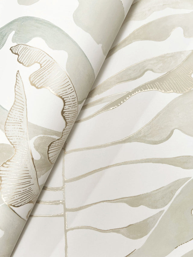 Leaf Column Green Wallpaper with Metallic Botanical Modern Pattern - York FM1045