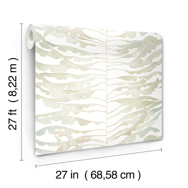 Leaf Column Green Wallpaper with Metallic Botanical Modern Pattern - York FM1045
