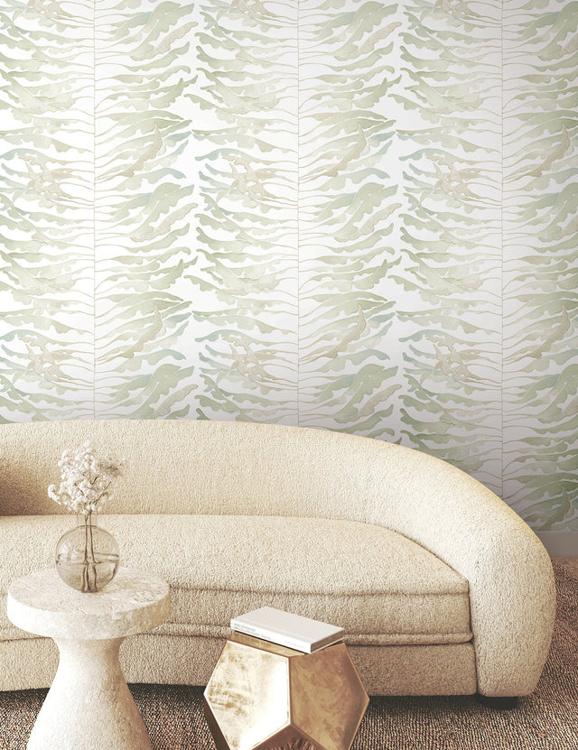 Leaf Column Green Wallpaper with Metallic Botanical Modern Pattern - York FM1045