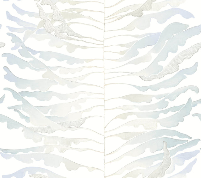 Leaf Column Spa Blue Wallpaper with Metallic Botanical Modern Style - York FM1046