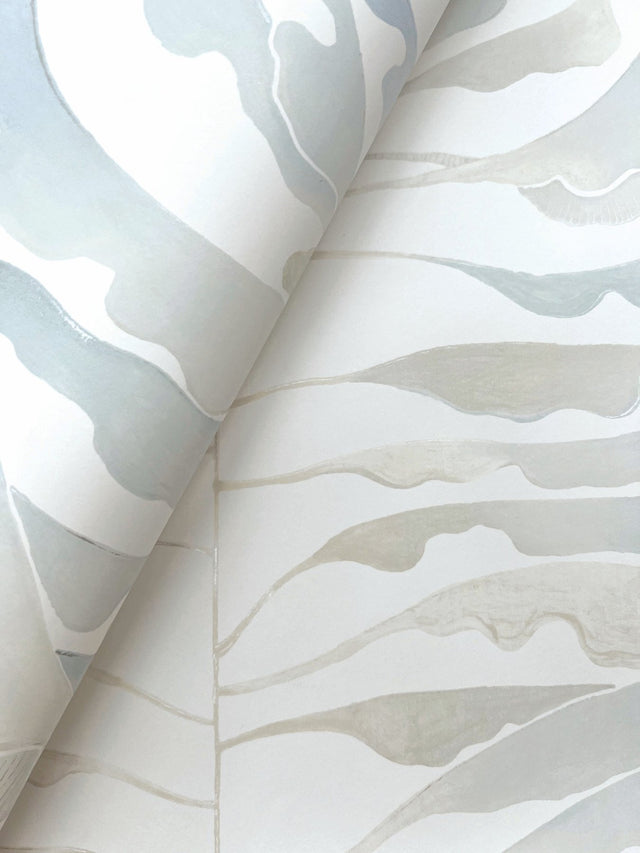 Leaf Column Spa Blue Wallpaper with Metallic Botanical Modern Style - York FM1046