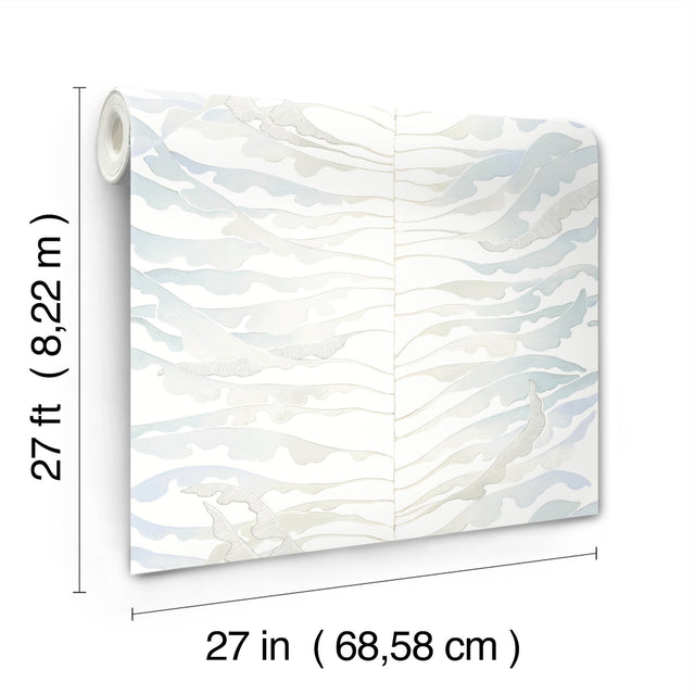 Leaf Column Spa Blue Wallpaper with Metallic Botanical Modern Style - York FM1046