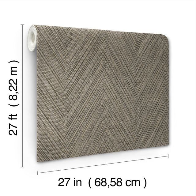 Thatched Chevron Charcoal Wallpaper with Metallic Raised Ink in Transitional Chevron Pattern - York FM1051