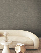 Thatched Chevron Charcoal Wallpaper with Metallic Raised Ink in Transitional Chevron Pattern - York FM1051
