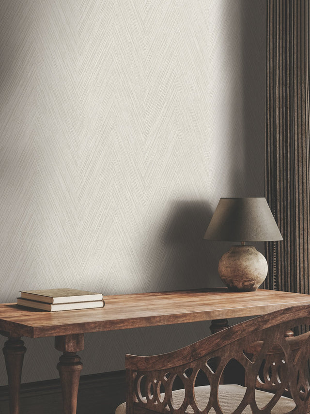 Thatched Chevron Light Neutral Wallpaper with Metallic Raised Ink Texture - York FM1052