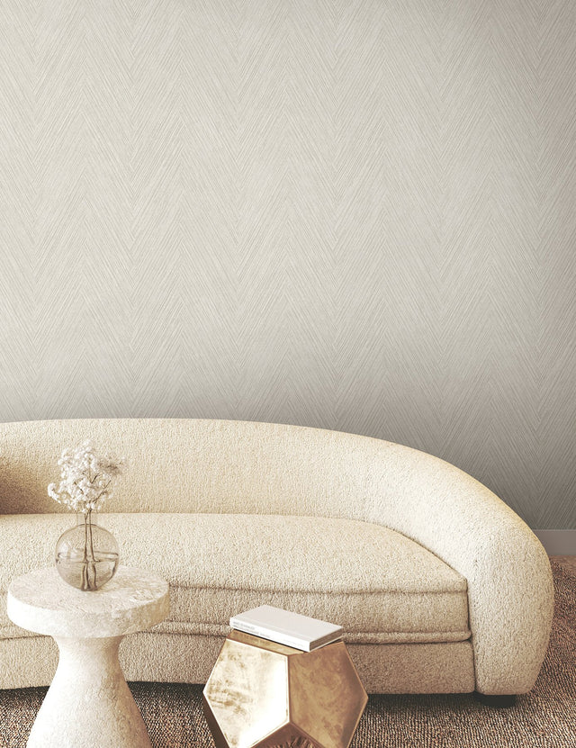 Thatched Chevron Light Neutral Wallpaper with Metallic Raised Ink Texture - York FM1052