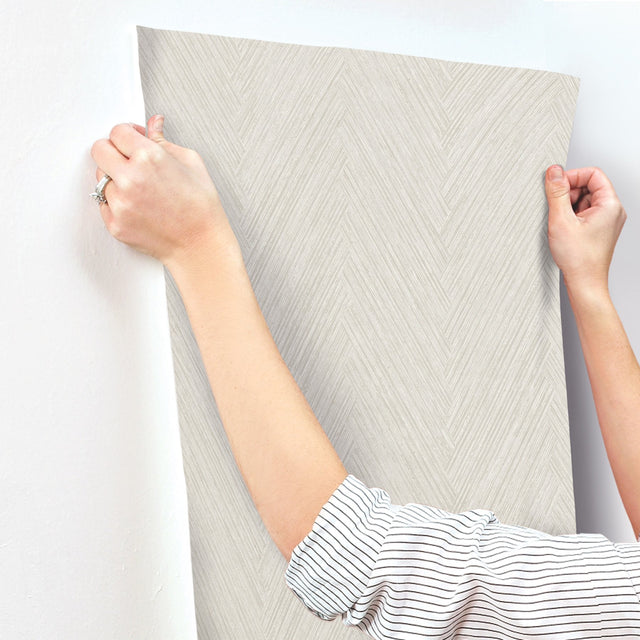 Thatched Chevron Light Neutral Wallpaper with Metallic Raised Ink Texture - York FM1052