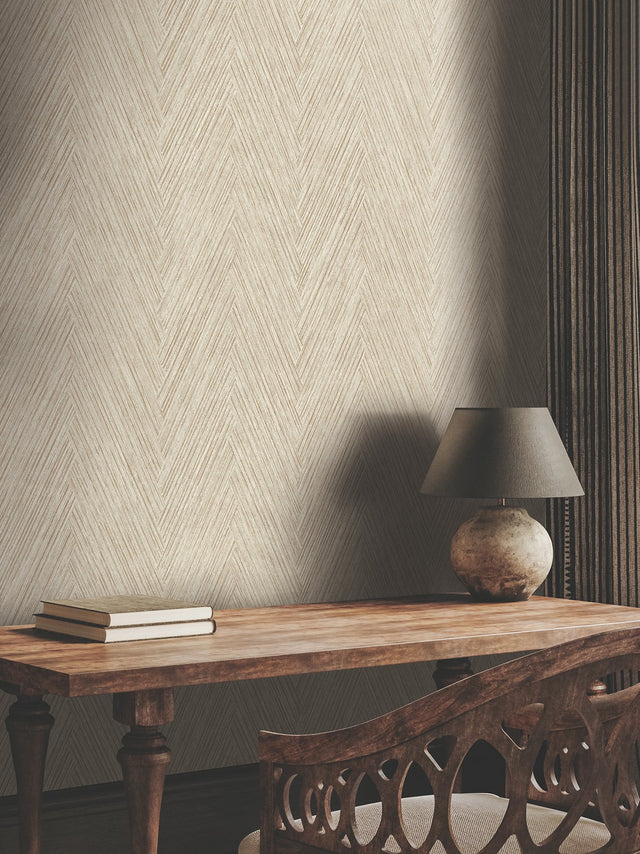 Thatched Chevron Terracotta Wallpaper with Metallic Raised Ink - York FM1053