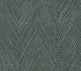 Thatched Chevron Bottle Green Wallpaper with Metallic Raised-Ink Herringbone Pattern - York FM1054