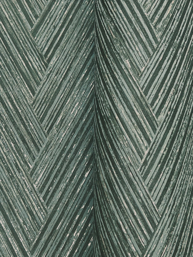 Thatched Chevron Bottle Green Wallpaper with Metallic Raised-Ink Herringbone Pattern - York FM1054
