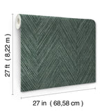 Thatched Chevron Bottle Green Wallpaper with Metallic Raised-Ink Herringbone Pattern - York FM1054