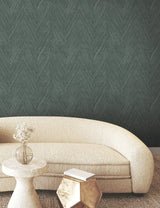 Thatched Chevron Bottle Green Wallpaper with Metallic Raised-Ink Herringbone Pattern - York FM1054