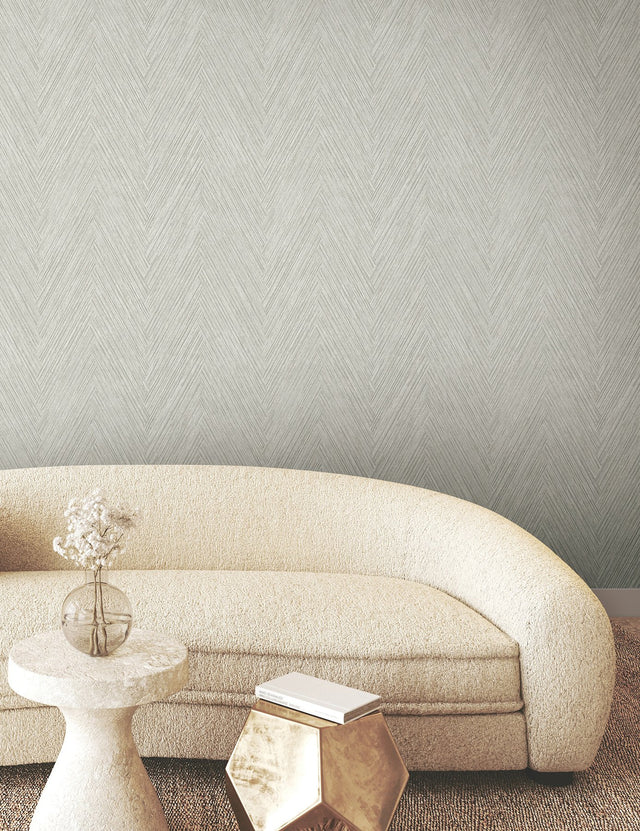 Thatched Chevron Dove Wallpaper with Metallic Raised Ink in Transitional Chevron Pattern - York FM1055