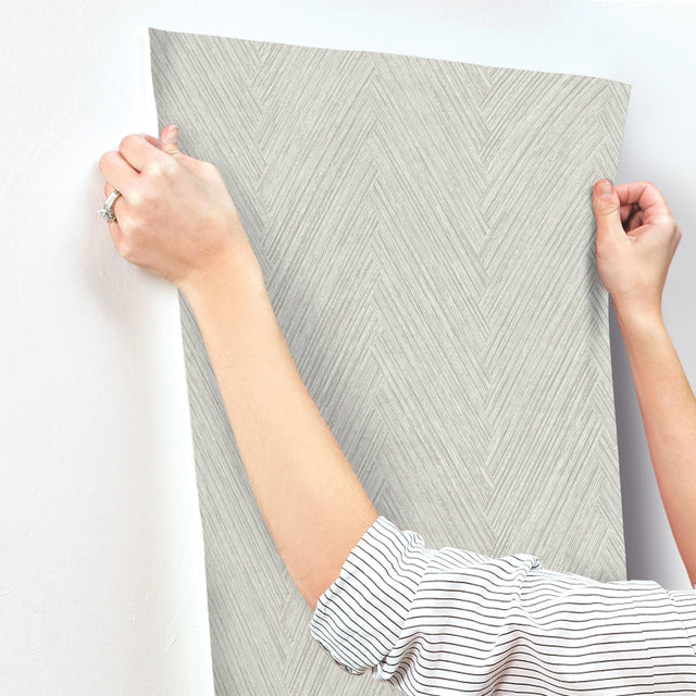 Thatched Chevron Dove Wallpaper with Metallic Raised Ink in Transitional Chevron Pattern - York FM1055