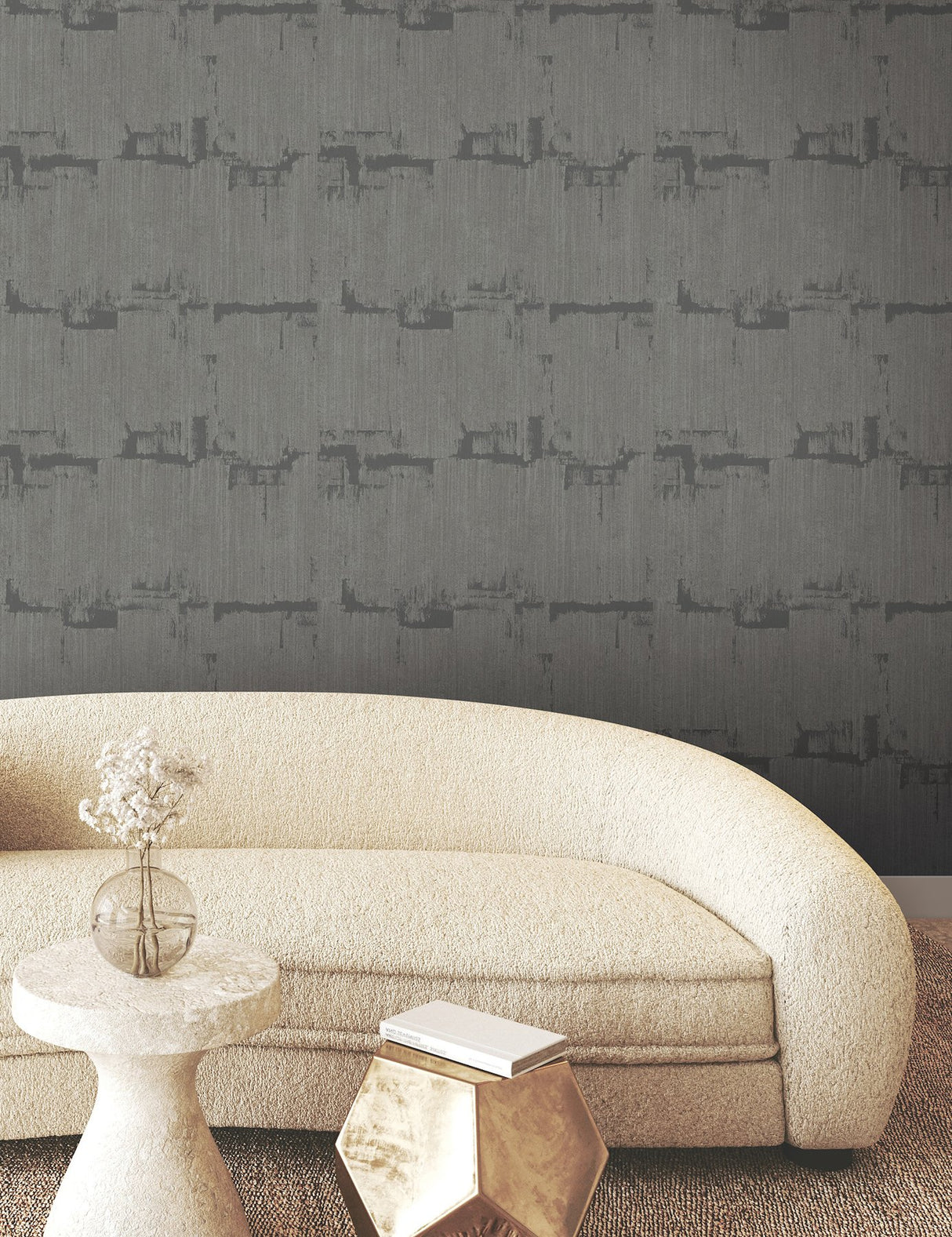 Rhythm & Rhyme Charcoal Wallpaper with Modern Geometric Metallic Raised Ink - York FM1062