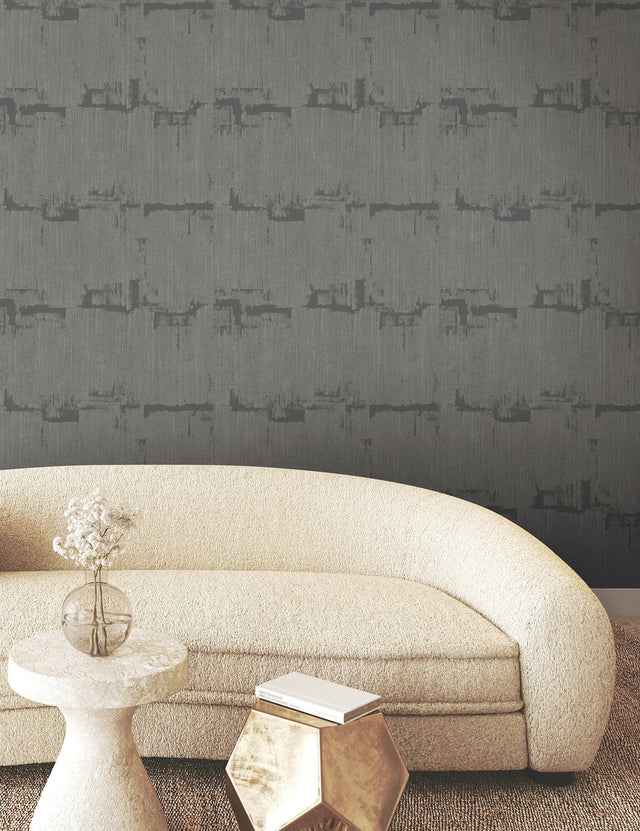 Rhythm & Rhyme Charcoal Wallpaper with Modern Geometric Metallic Raised Ink - York FM1062