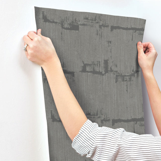 Rhythm & Rhyme Charcoal Wallpaper with Modern Geometric Metallic Raised Ink - York FM1062
