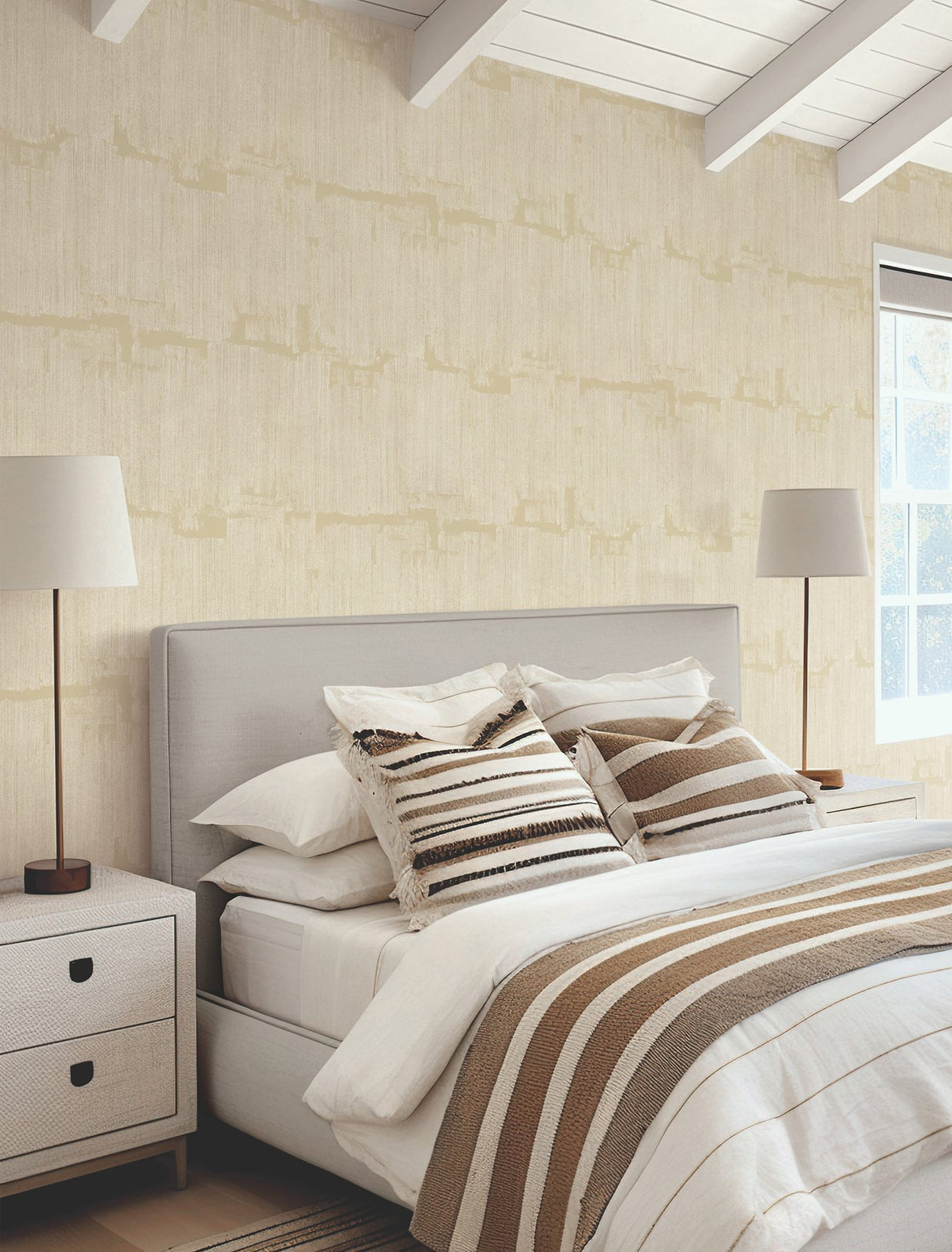 Rhythm & Rhyme Straw Geometric Modern Wallpaper with Metallic Raised Ink - York FM1063