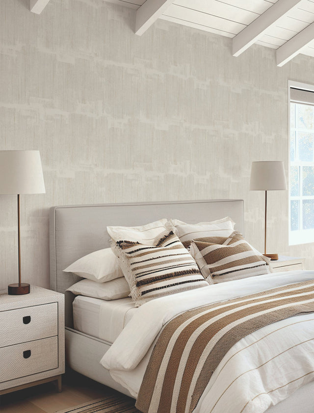 Rhythm & Rhyme Taupe Wallpaper with Modern Geometric Abstract Stripe, Metallic Raised Ink - York FM1065