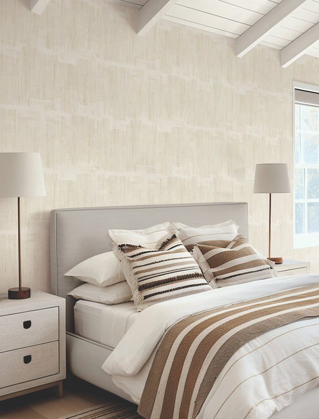 Rhythm & Rhyme Sand Wallpaper with Modern Geometric Pattern and Metallic Raised Ink - York FM1066