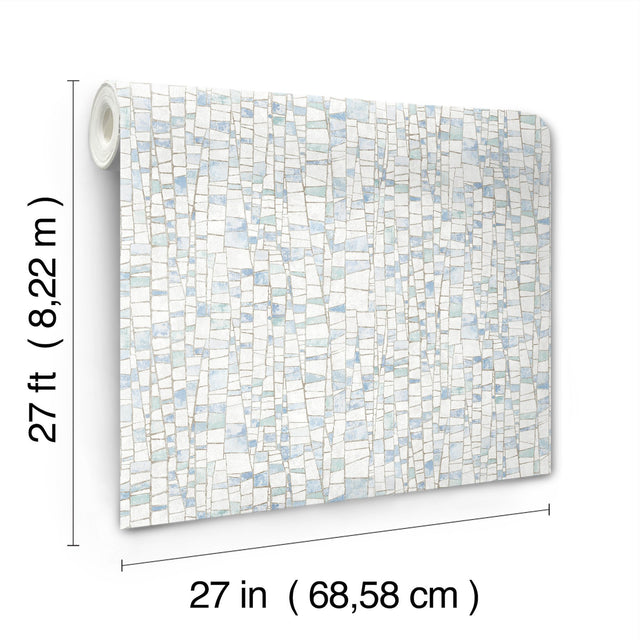 Kaleidoscopic Blue Geometric Modern Wallpaper with Metallic Raised Ink - York FM1081