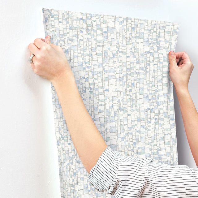 Kaleidoscopic Blue Geometric Modern Wallpaper with Metallic Raised Ink - York FM1081