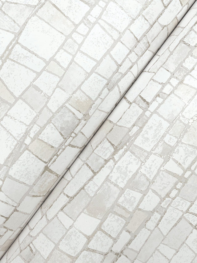 Kaleidoscopic Soft Neutral Geometric Wallpaper with Metallic Raised Ink - York FM1083