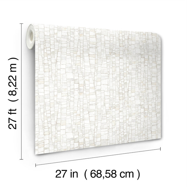 Kaleidoscopic Soft Neutral Geometric Wallpaper with Metallic Raised Ink - York FM1083