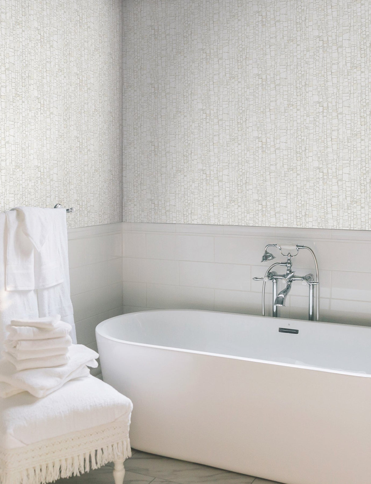 Kaleidoscopic Soft Neutral Geometric Wallpaper with Metallic Raised Ink - York FM1083