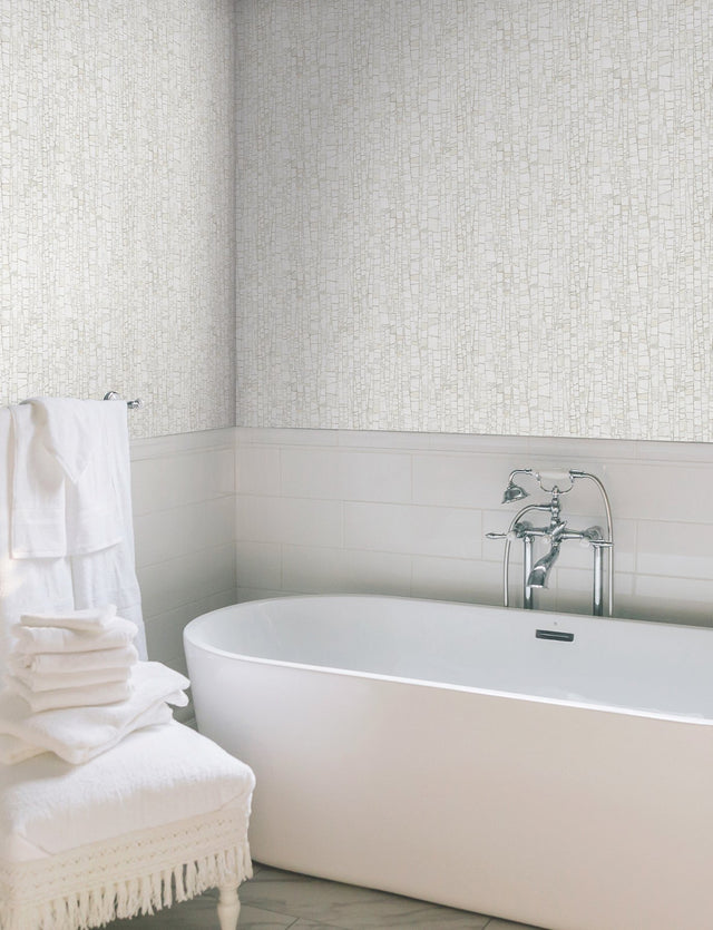 Kaleidoscopic Soft Neutral Geometric Wallpaper with Metallic Raised Ink - York FM1083