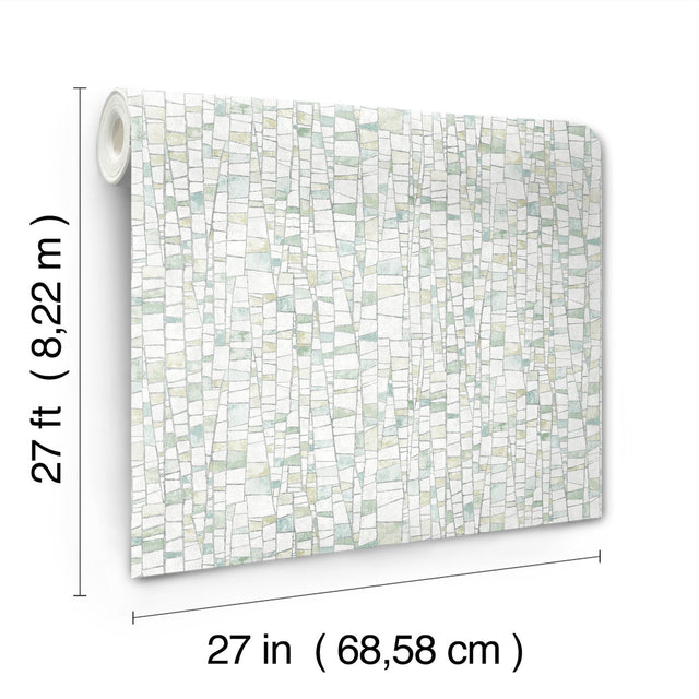 Kaleidoscopic Green Geometric Metallic Raised Ink Wallpaper - York FM1084