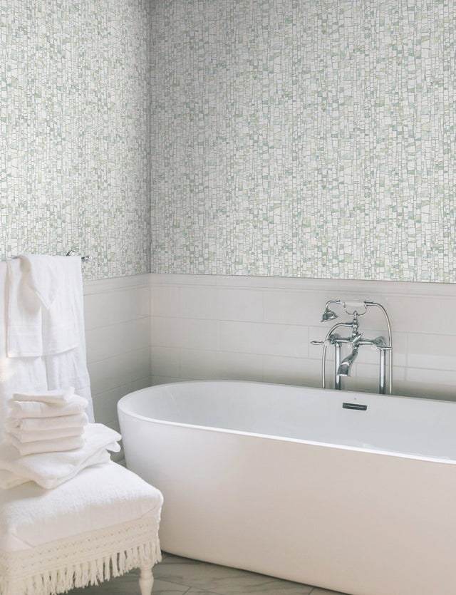 Kaleidoscopic Green Geometric Metallic Raised Ink Wallpaper - York FM1084