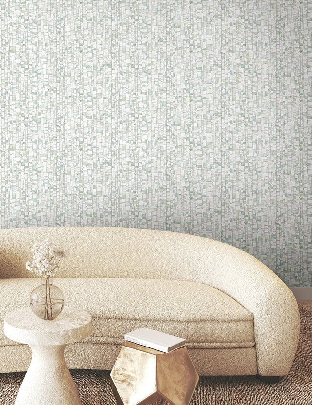 Kaleidoscopic Green Geometric Metallic Raised Ink Wallpaper - York FM1084
