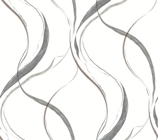 Ink Flow Black & Cocoa Wallpaper with Modern Organic Ribbon Pattern - York FM1092
