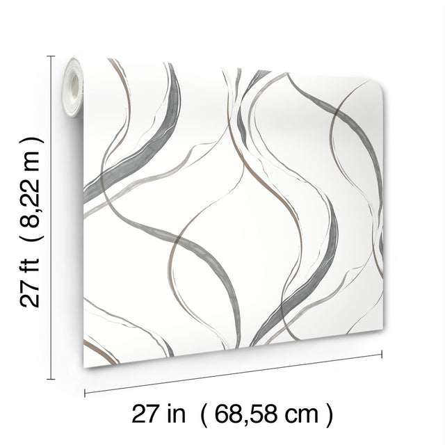 Ink Flow Black & Cocoa Wallpaper with Modern Organic Ribbon Pattern - York FM1092