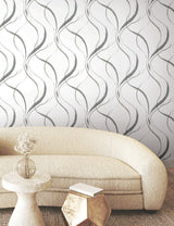 Ink Flow Black & Cocoa Wallpaper with Modern Organic Ribbon Pattern - York FM1092