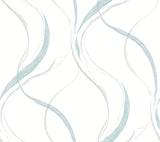 Ink Flow Seaglass Wallpaper with Modern Organic Ribbon Pattern - York Wallcoverings FM1094