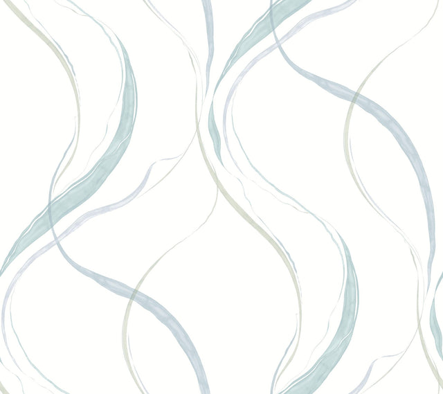Ink Flow Seaglass Wallpaper with Modern Organic Ribbon Pattern - York Wallcoverings FM1094