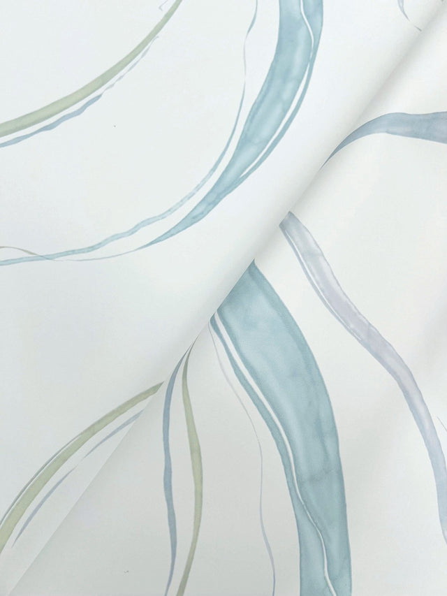 Ink Flow Seaglass Wallpaper with Modern Organic Ribbon Pattern - York Wallcoverings FM1094