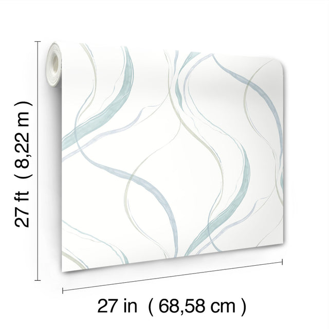 Ink Flow Seaglass Wallpaper with Modern Organic Ribbon Pattern - York Wallcoverings FM1094