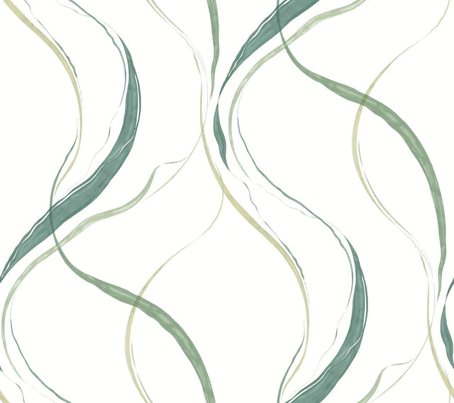 Ink Flow Green Wallpaper with Modern Organic Swirl Pattern - York FM1095